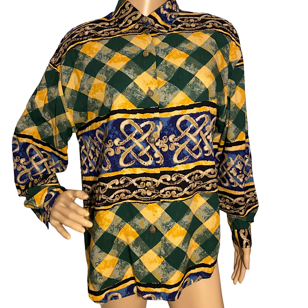 Vintage Kathie Lee Checkered Button Down Shirt Sz 8